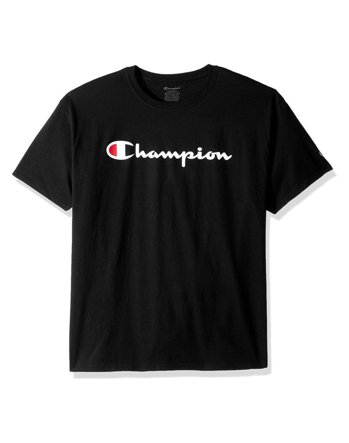 Champion Drenge T-Shirts Sort - Cotton Script Logo - Danmark UPK-529084